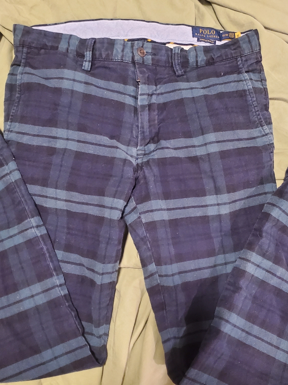 Polo Ralph Lauren Men's Blue-Green Plaid Cotton Chinos, Size 32/30